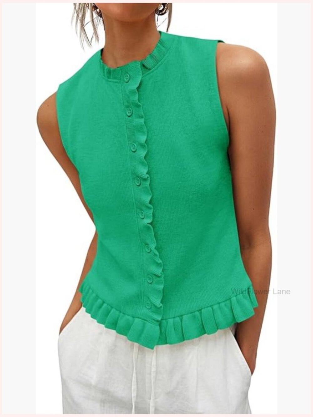 Sleeveless Sweater Vest Ruffle Button Down Knit Tank Top Trendy Going Out Top - Picture 1 of 5